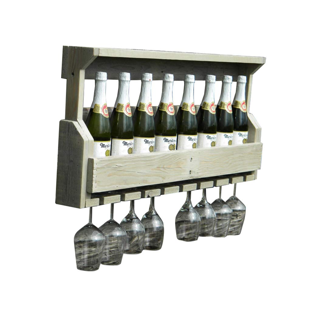 Porte-bouteilles mural en bois de pin blanc LUNEZY avec support verres