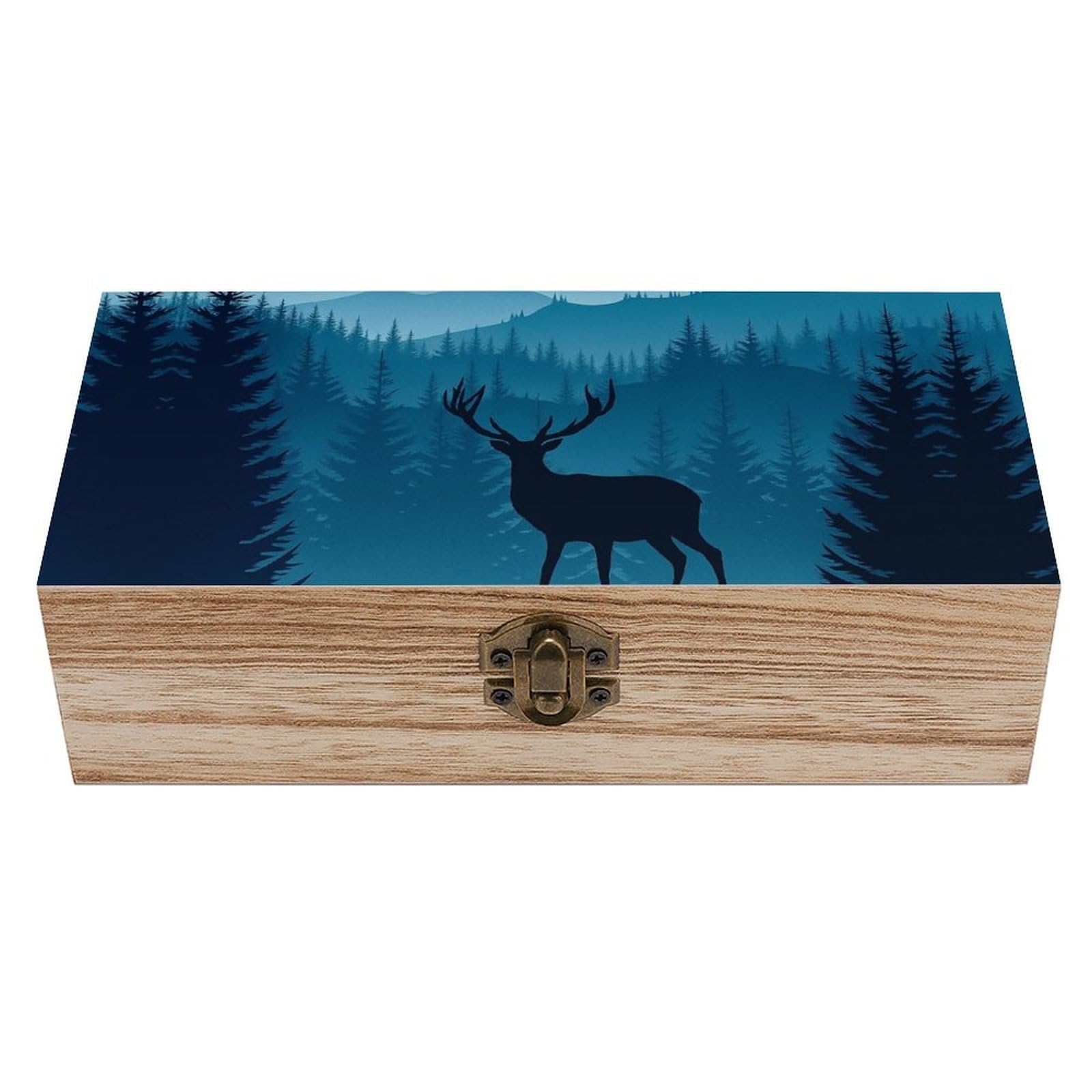 SMAZDFXX Misty Mountian Deer Silhouette Wooden Storage Box Multipurpose Decorative Box for Jewelry Photo Home Decor