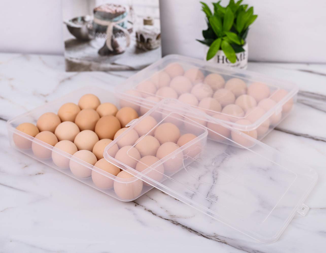 Sooyee 2 Pack Covered Egg Holders for Refrigerator,Clear 2X24 Deviled Egg Tray Storage Box Dispenser,Stackable Plastic Egg Cartons,Egg Holder Countertop(48 Eggs)