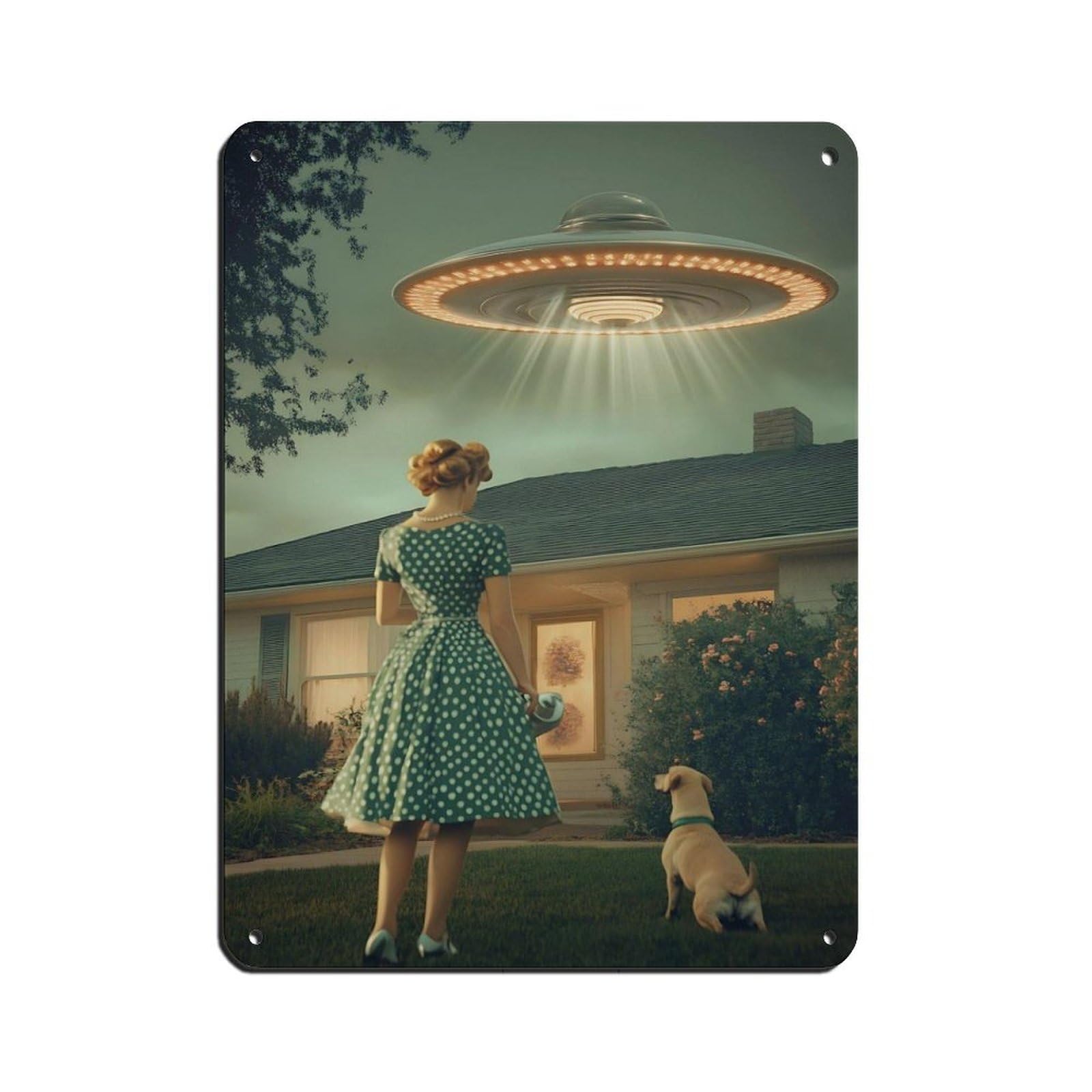Retro Style Alien Spaceship Poster Tin Sign Vintage Metal Pub Club Cafe Bar Home Wall Art Decoration Poster Retro 12x16inch(30x40cm)