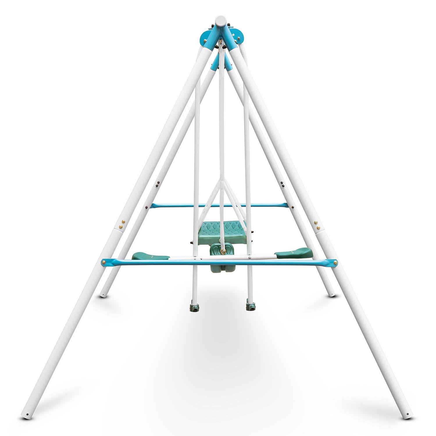 Balançoire Enfant Extérieur OneConcept Olav - 3 Agrès, 4 Places - Pour 3-8 Ans, Charge Max 120kg - Métal Galvanisé - 9