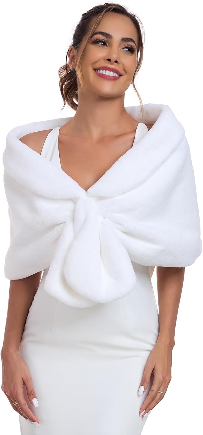 Faux Fur Shawl Wrap Stole Shrug Winter Bridal Wedding Scarf Wrap Evening Party Cover Up for Women