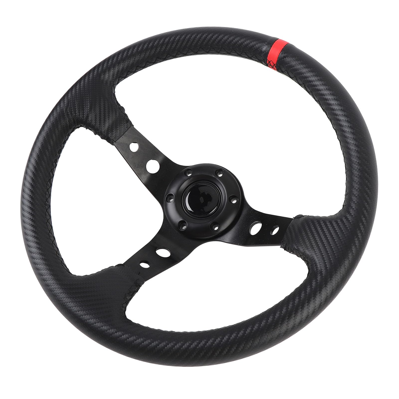Generic 14-calowa Aluminiowa Kierownica Wyścigowa z Górnym Zabezpieczeniem do Driftu Samochodem Wyścigowym, Stylowa Sportowa Kierownica z Włókna Węglowego Poprawiająca estetykę Wnętrza (czerwony)