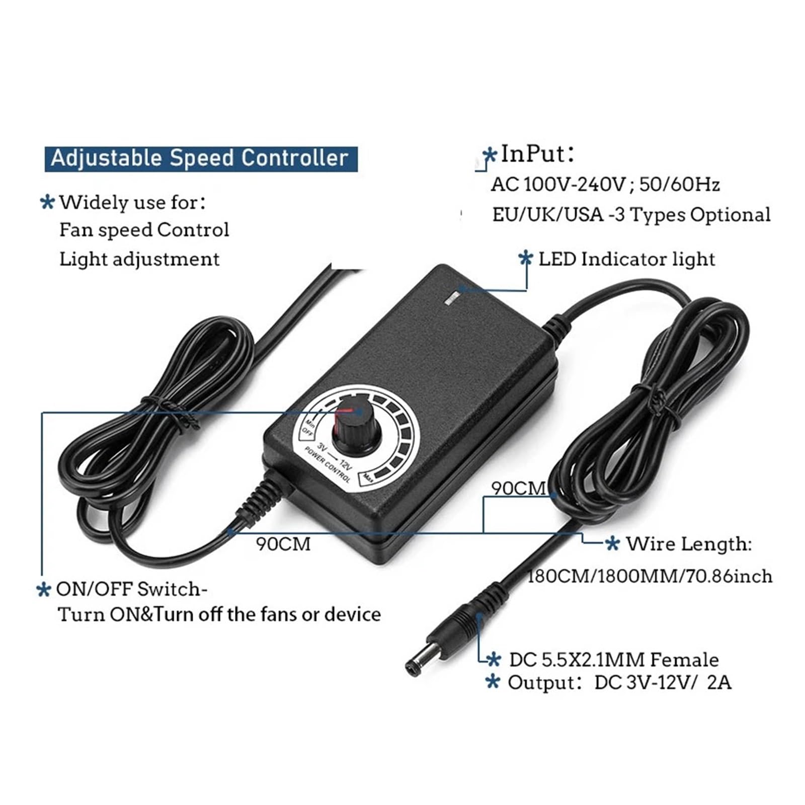Wentylator Chłodzący 120 Mm 3000 Obr./min Z Kontrolerem, 12 Cm, V BTC, Obudowa Maszyny, Stacja Robocza, Szafka, Serwerowy OszczęDza Energię(1 Fan)