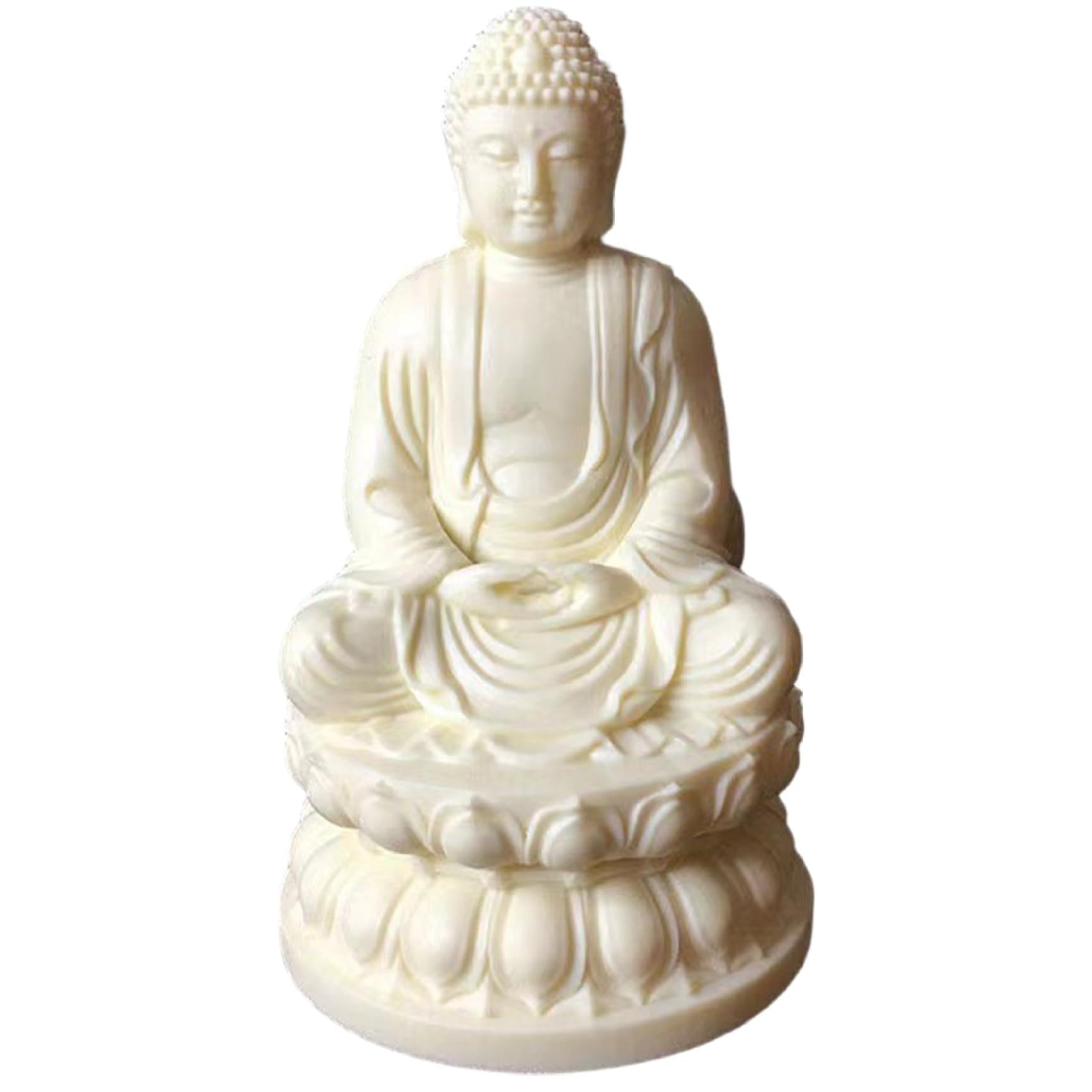 Licsaliwe White Buddha Statue, Sitting Buddha Statue Indoor With Ivory Fruit Finish For Home, Small Meditation Zen Decor For Shelf, Desk And Car