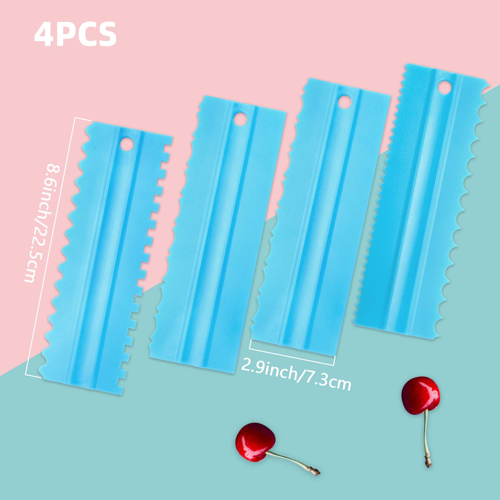 Set di raschietti per torta da 4 pezzi, strumenti per bordi della torta che decorano glassa più liscia pettine in plastica a dente di sega per decorare mousse crema al(Giallo