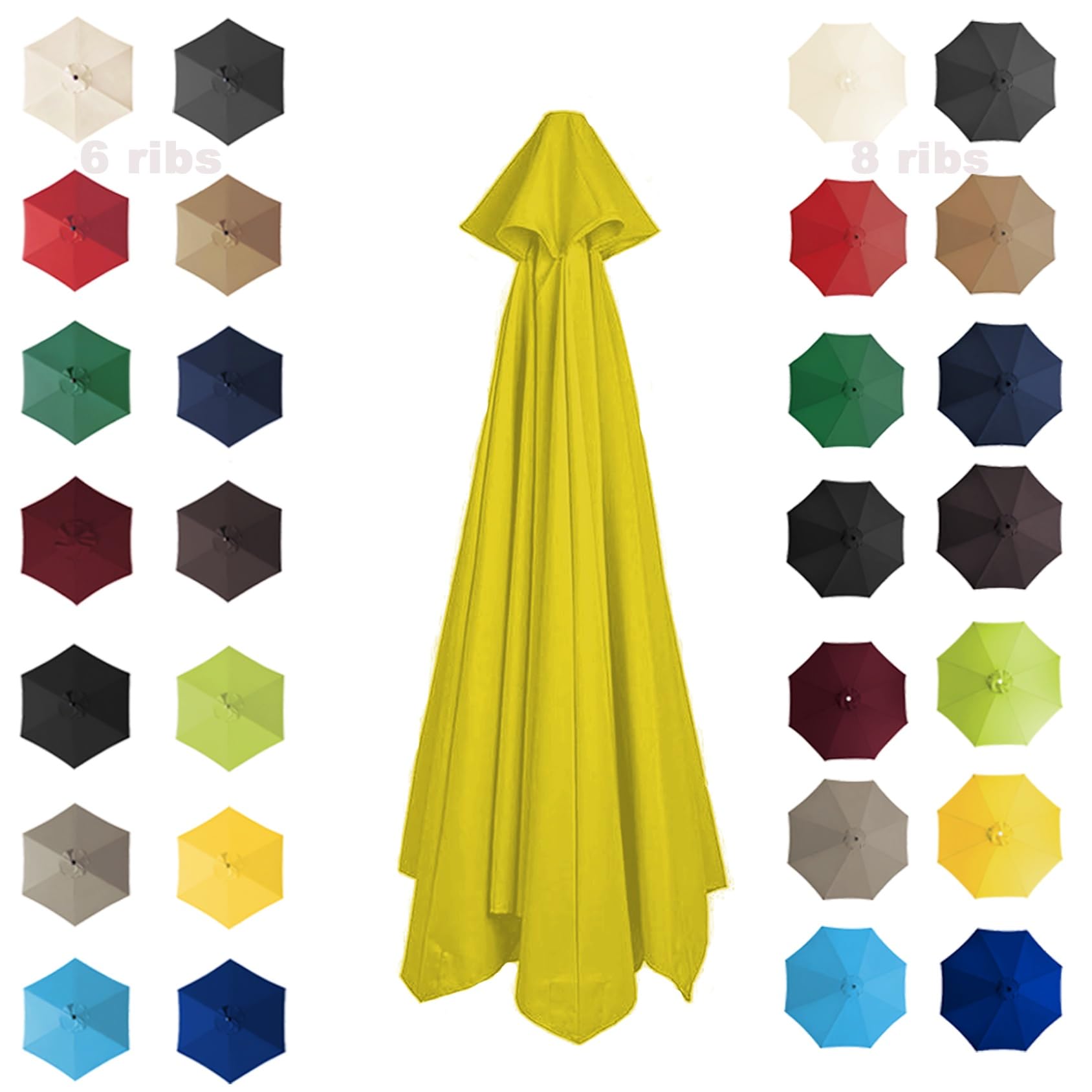Cmjymx Yellow 200Cm 2.7M 300Cm Parasol Umbrella Replacement Cover 6 Arms/8 Arms Cantilever Parasol Top Fabric Cover Replacement Cloth Anti-Ultraviolet｜Waterproof｜Breathable(Color:,Size:6 Ribs-2.7M(8.8Ft))
