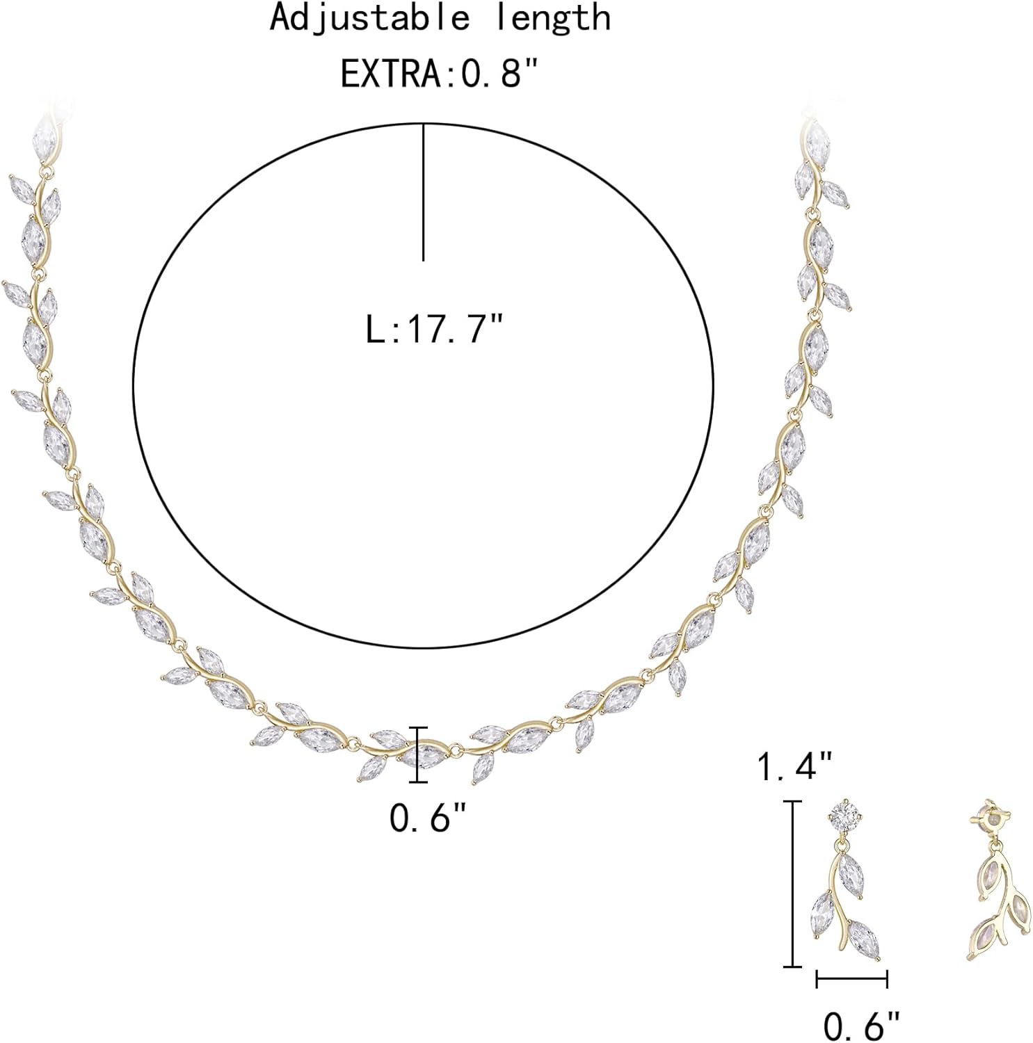 EleQueen Women's Wedding Cubic Zirconia Elegant Leaf Design Necklace Dangle Earrings， Bridal Jewelry Sets for Party Prom