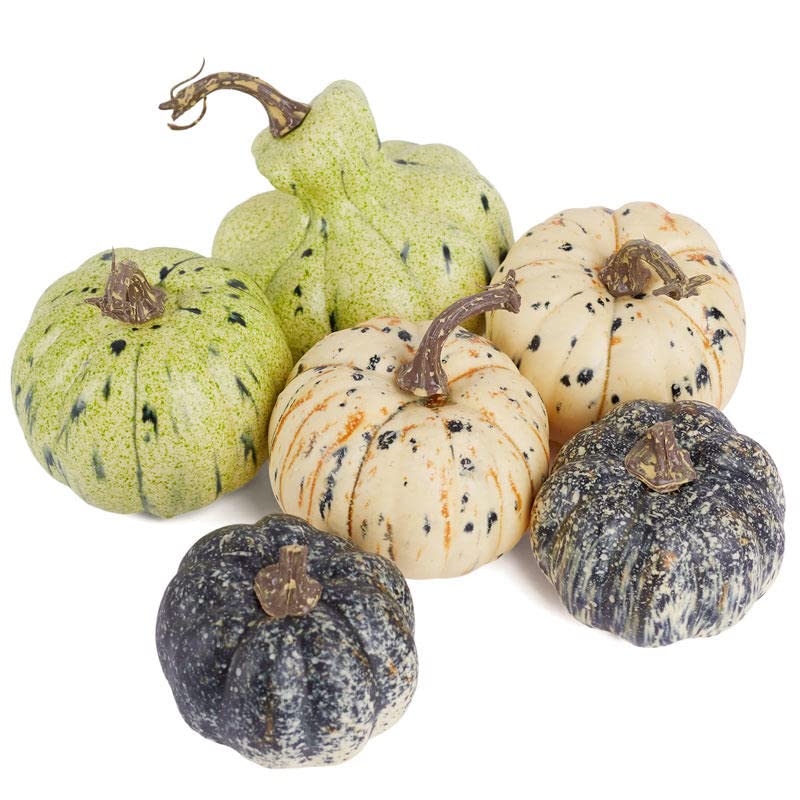 Factory Direct Craft Green and Cream Speckled Artificial Mixed Pumpkins and Gourds for Fall Decorating and Displays