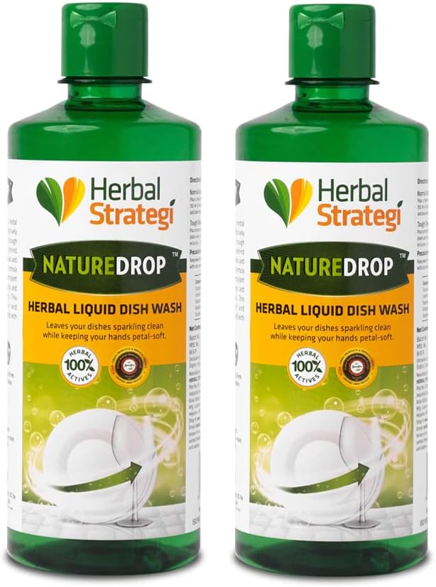 Strategi Natural Dishwash Liquid Gel Pack Of 2 (500ml Each, Lemon Oil)| Skin Safe, Baby Safe & Pet-Friendly | 100% Herbal Actives| Eco-Friendly, Non-Toxic