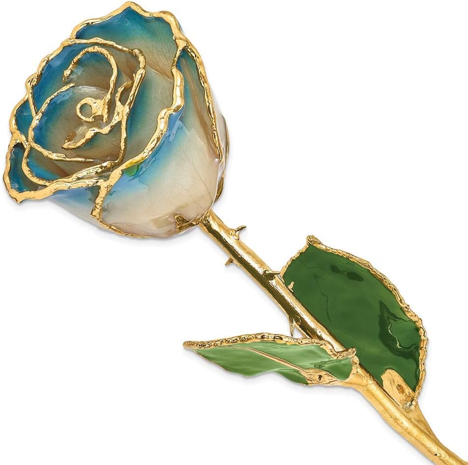 11" 24K Gold Dipped Real Rose (White & Blue Opal)