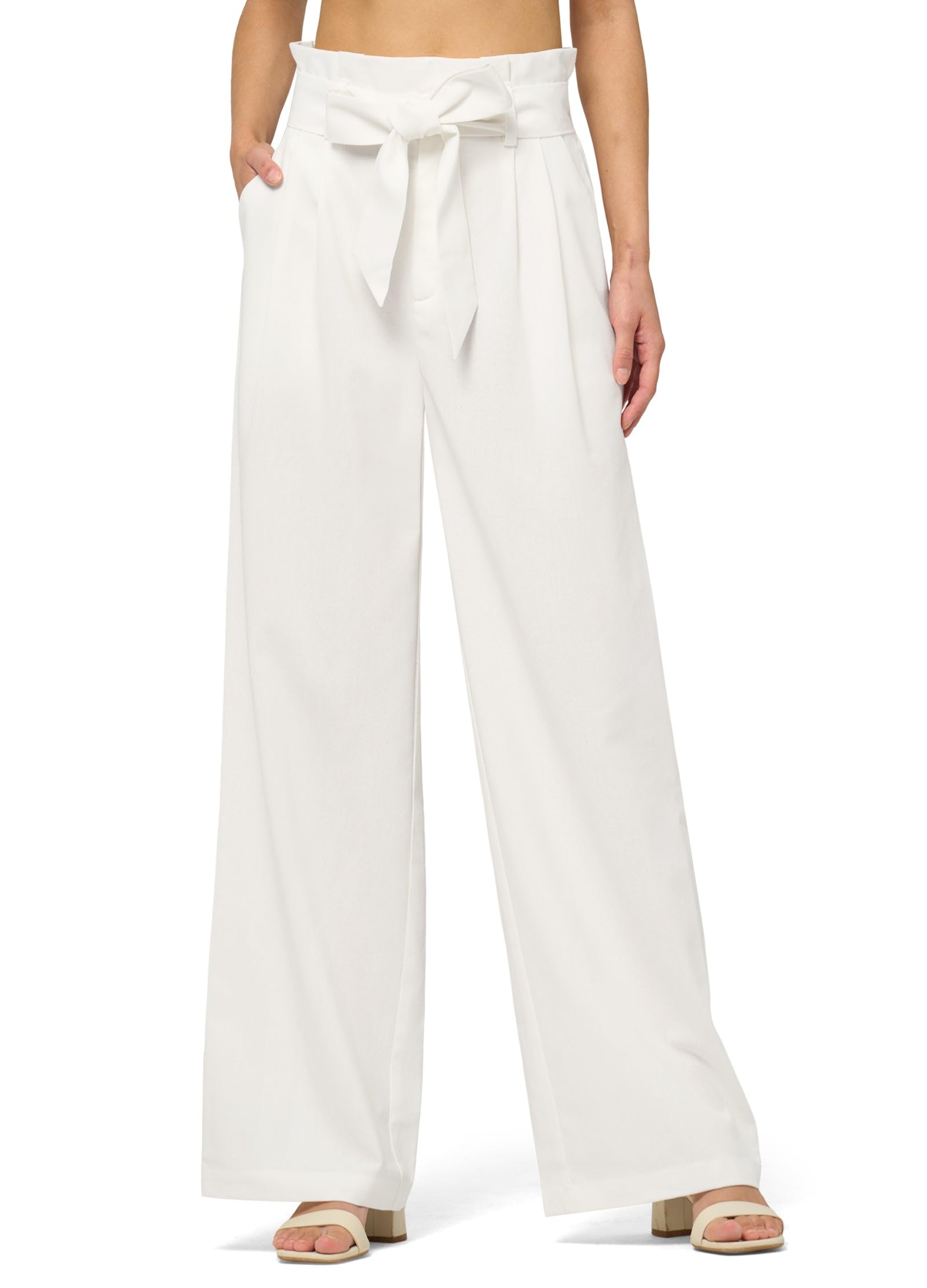 Willit Women Linen Pants Casual Wide Leg Dress Pants High Waisted Paperbag Work Trousers Summer Tie Knot Pockets 28"/30"/32''