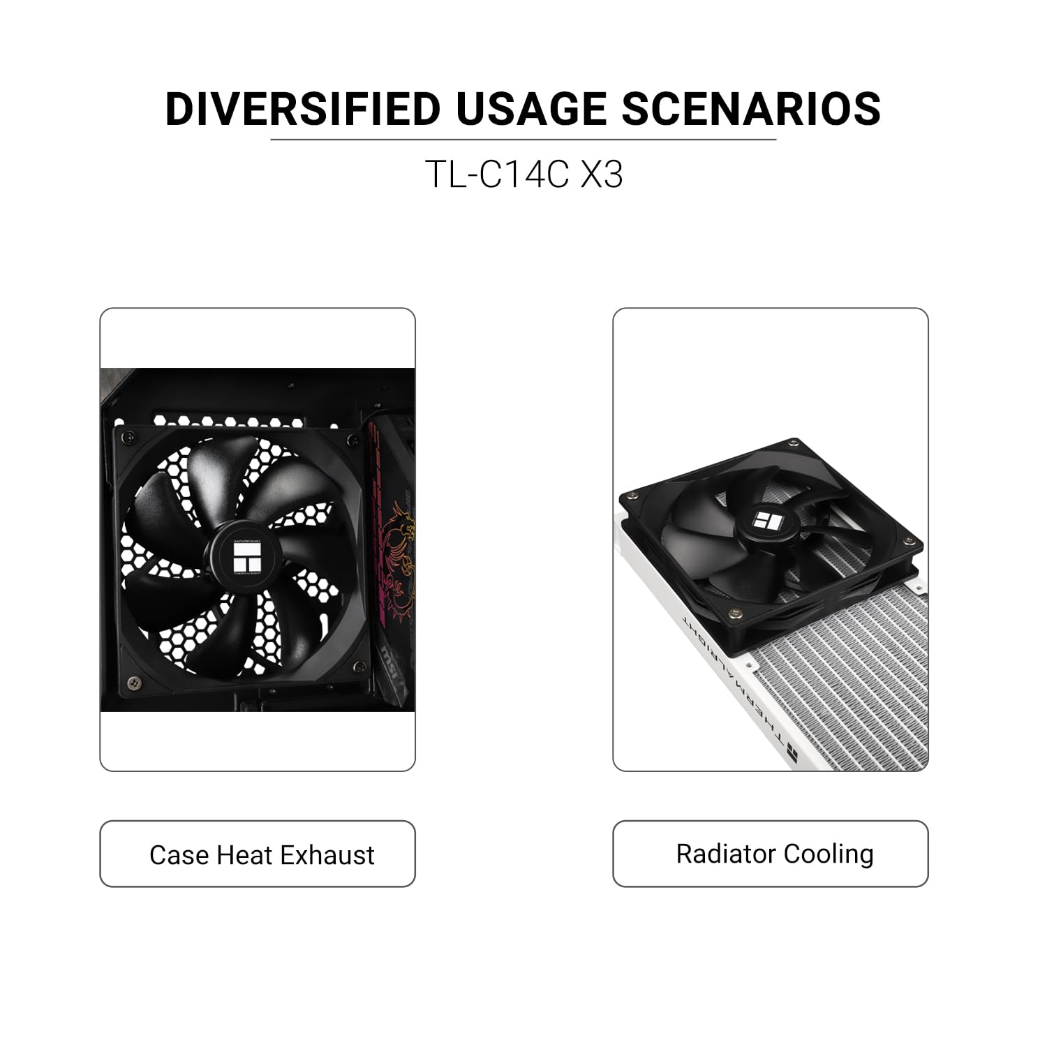 Thermalright Ventilador de CPU TL-C14C X3, enfriador de carcasa de 140 mm, ventilador silencioso PWM de 4 pines con rodamiento S-FDB, 3 paquetes, refrigeración de PC de hasta 1500 RPM (negro)