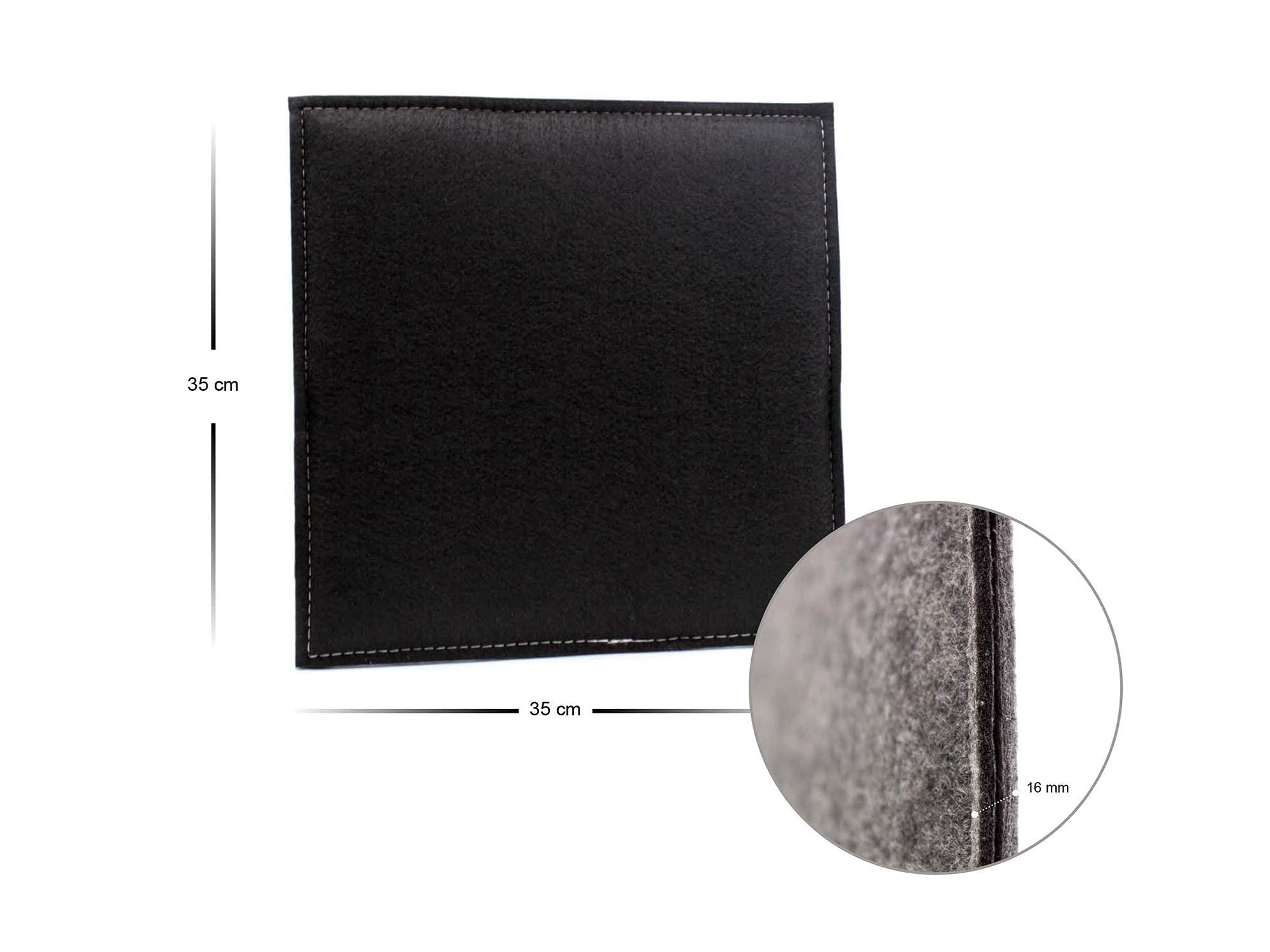 Juego de 6 cojines de asiento reversibles de fieltro de esquina en gris oscuro/negro. Cojín de silla lavable con relleno, resistente al exterior. 35x35cm