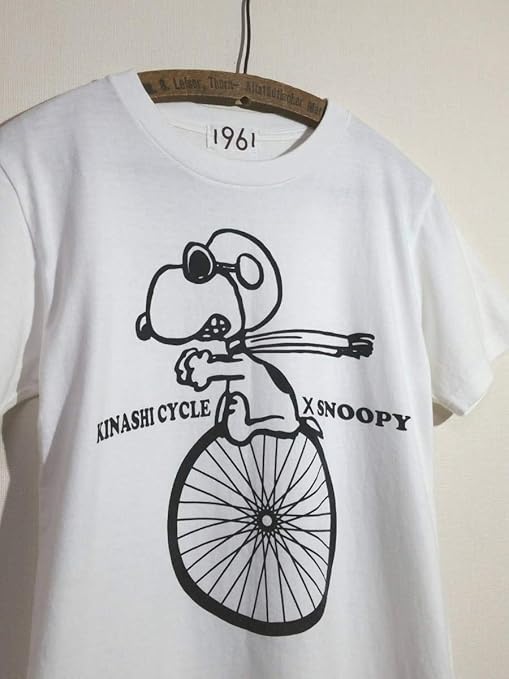 Amazon 稀少 Kinashi Cycle Snoopy コラボレーション Tシャツ 木梨サイクル スヌーピー Peanuts 木梨憲武 車輪に乗るパイロットスヌーピー アニメ 萌えグッズ 通販
