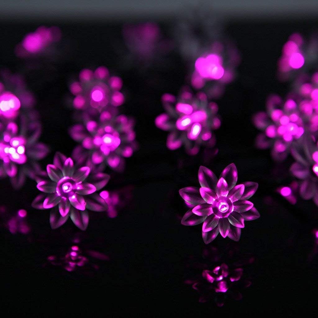 Solar Flower Christmas Lights,KINGCOO Waterproof 23FT 50LED Lotus Flower Fairy Solar String Lights with 8 Mode for Indoor Outdoor Garden Wedding Party Lighting Decoration (Pink)