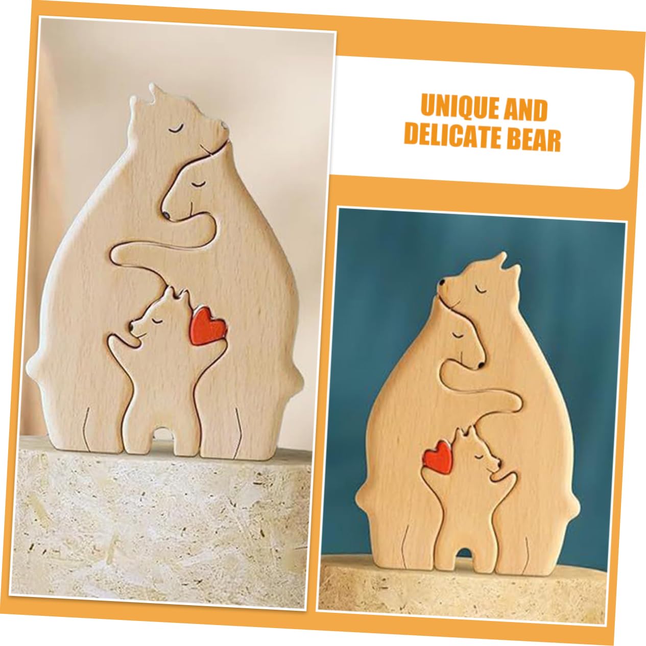 Amazon.co.jp: HAWILLOSCH 木製クマの置物 木製のクマのパズル 母子