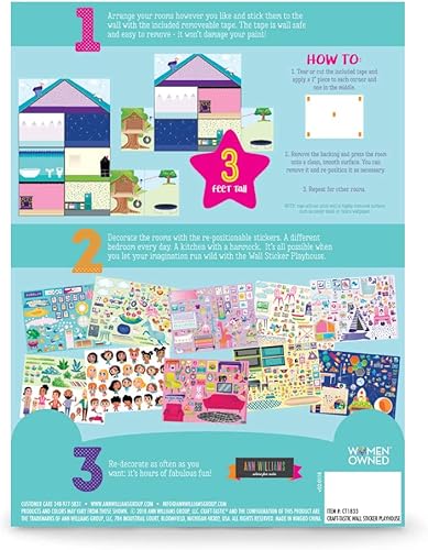 Miniatura 6 de Craft-tastic Jr - Vinilo adhesivo de pared - Casa de ensueño de 3 pies de alto con más de 650 calcomanías reutilizables