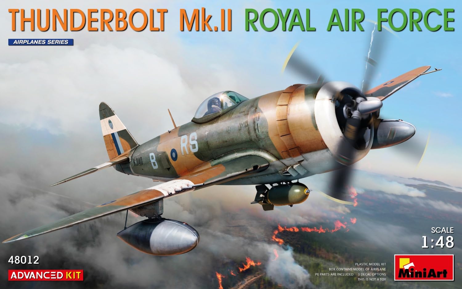 Mini Art 48012 1:48 Thunderbolt Mk. II ADV. Kit - wierna replika, modelarstwo, plastikowy zestaw do budowania, majsterkowanie, hobby, klejenie, zestaw modelarski, montaż, nielakierowany