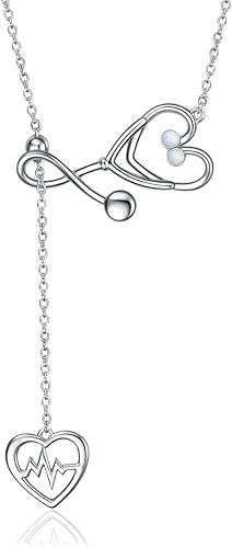 Yfn Collar con dije de estetoscopio, con diseño del caduceo médico, de plata esterlina, de 18.0 pulgadas