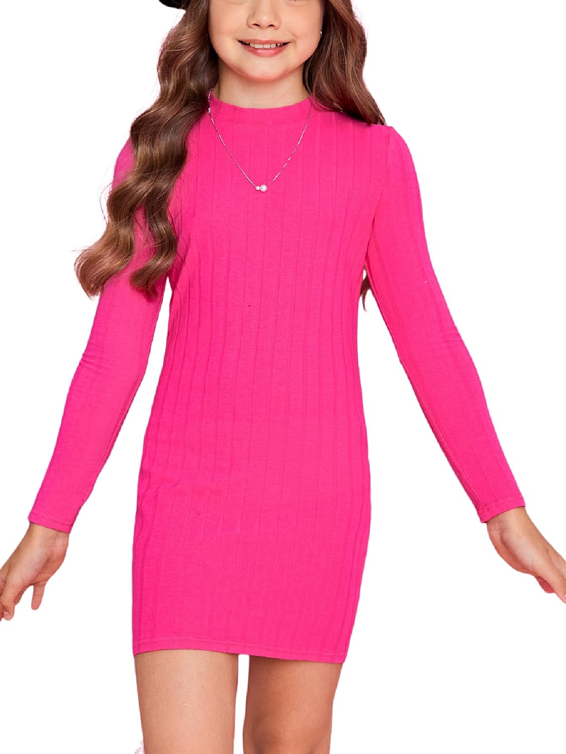 Floerns Girls Long Sleeve Mock Neck Rib Knit Fitted Pencil Dress
