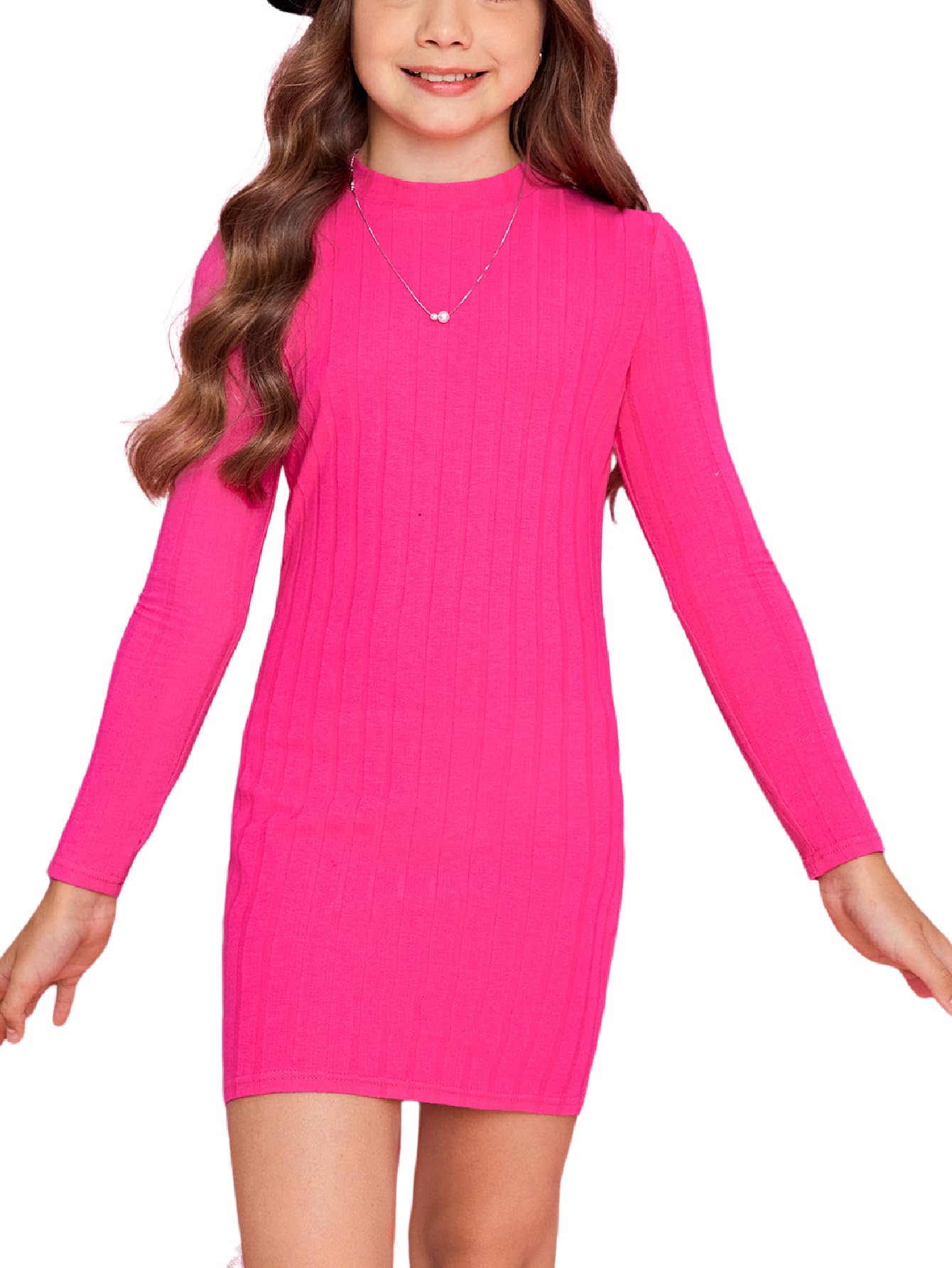 Floerns Vestido de tubo ajustado de punto acanalado de manga larga con cuello alto para niñas