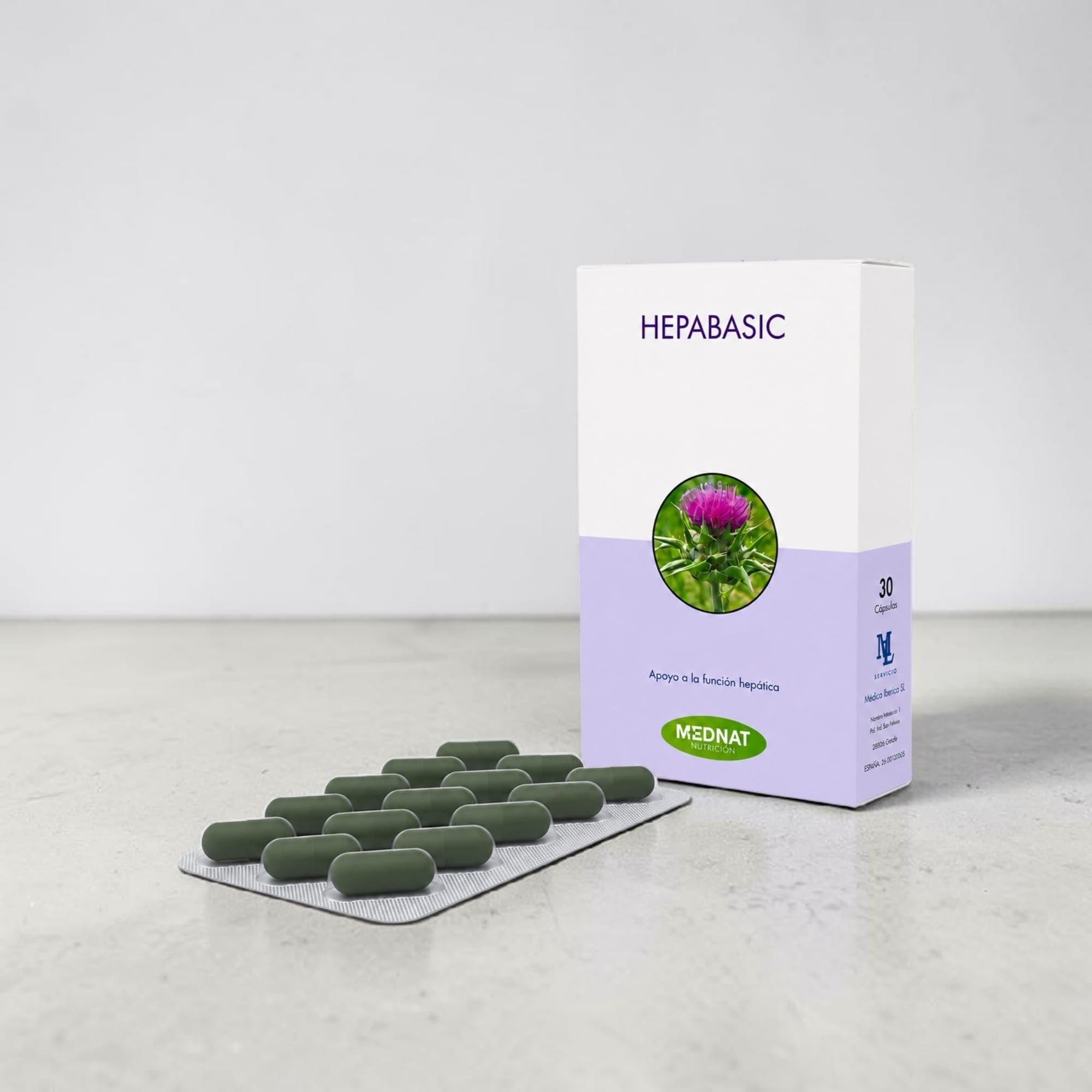 Mednat HepaBasic 30 Cápsulas - Suplemento Depurativo y Protector Hepático - Con Cardo Mariano, Colina y Alcachofa - Tecnología de Alta Absorción - Detox y Digestión Ligera
