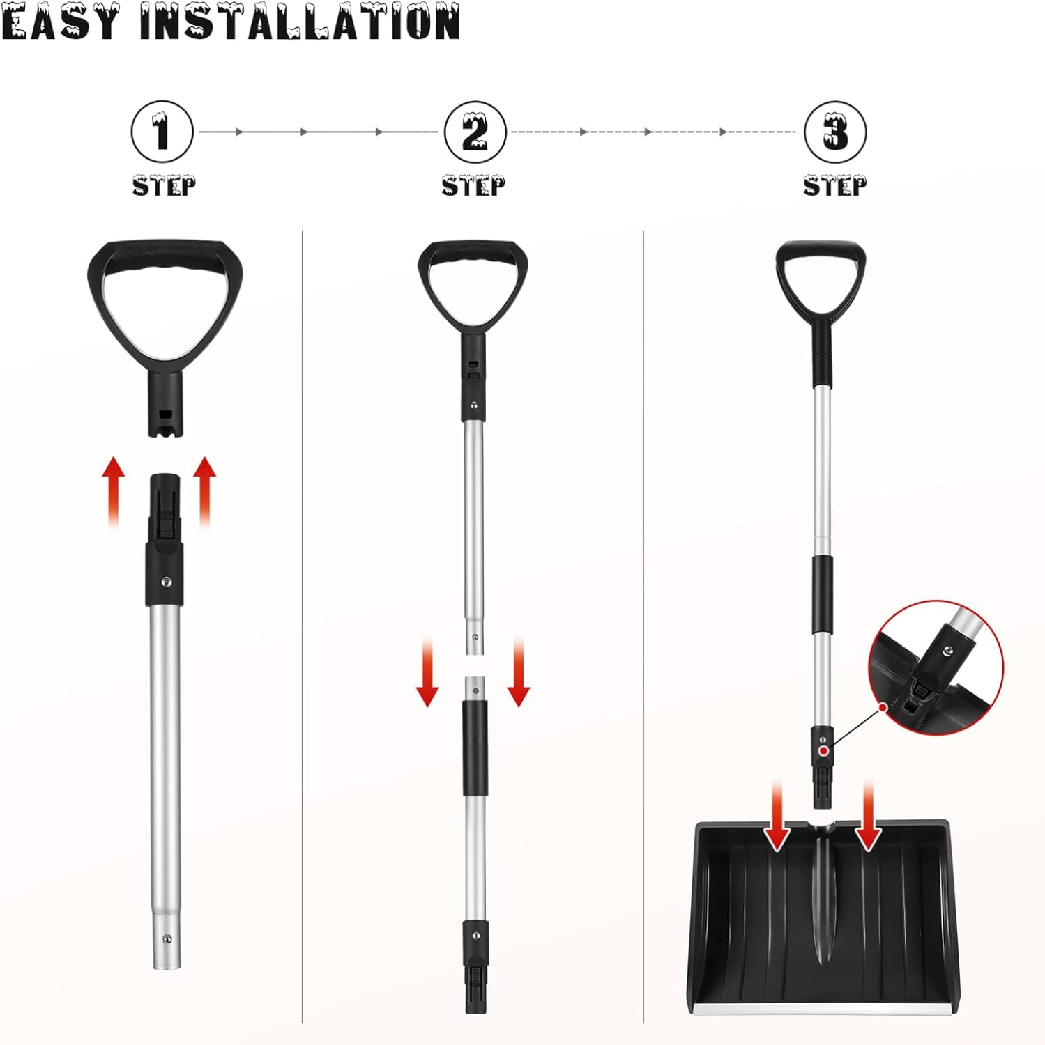 BESPORTBLE Large Snow Shovel with Adjustable Handle Heavy-Duty Ice Scraper Tool for Snow Removal for Cars Trucks and Outdoor Use Aluminum Construction