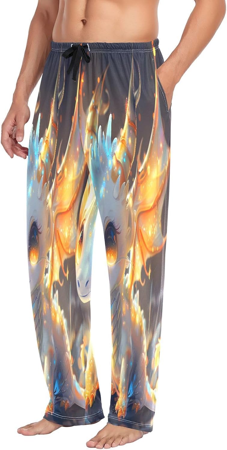 ALAZA Cute Little Dragon Men's Pajama Pants Men Cotton Pajama Bottoms with Pockets, S