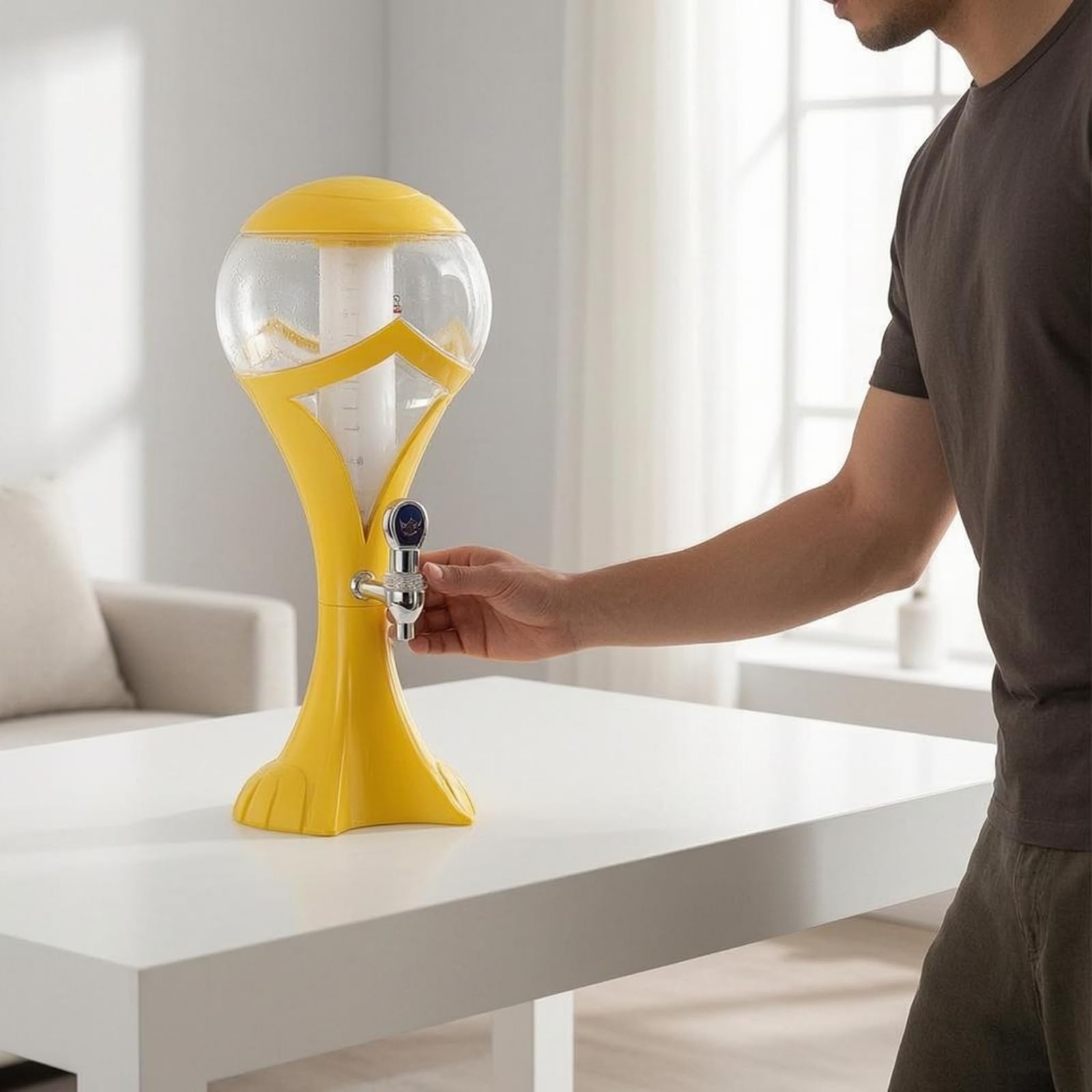Torre Bevande Luminosa Plastica Distributore Birra su Piedistallo Base Stabile Attrezzatura da Bar, Argento, 1.5L