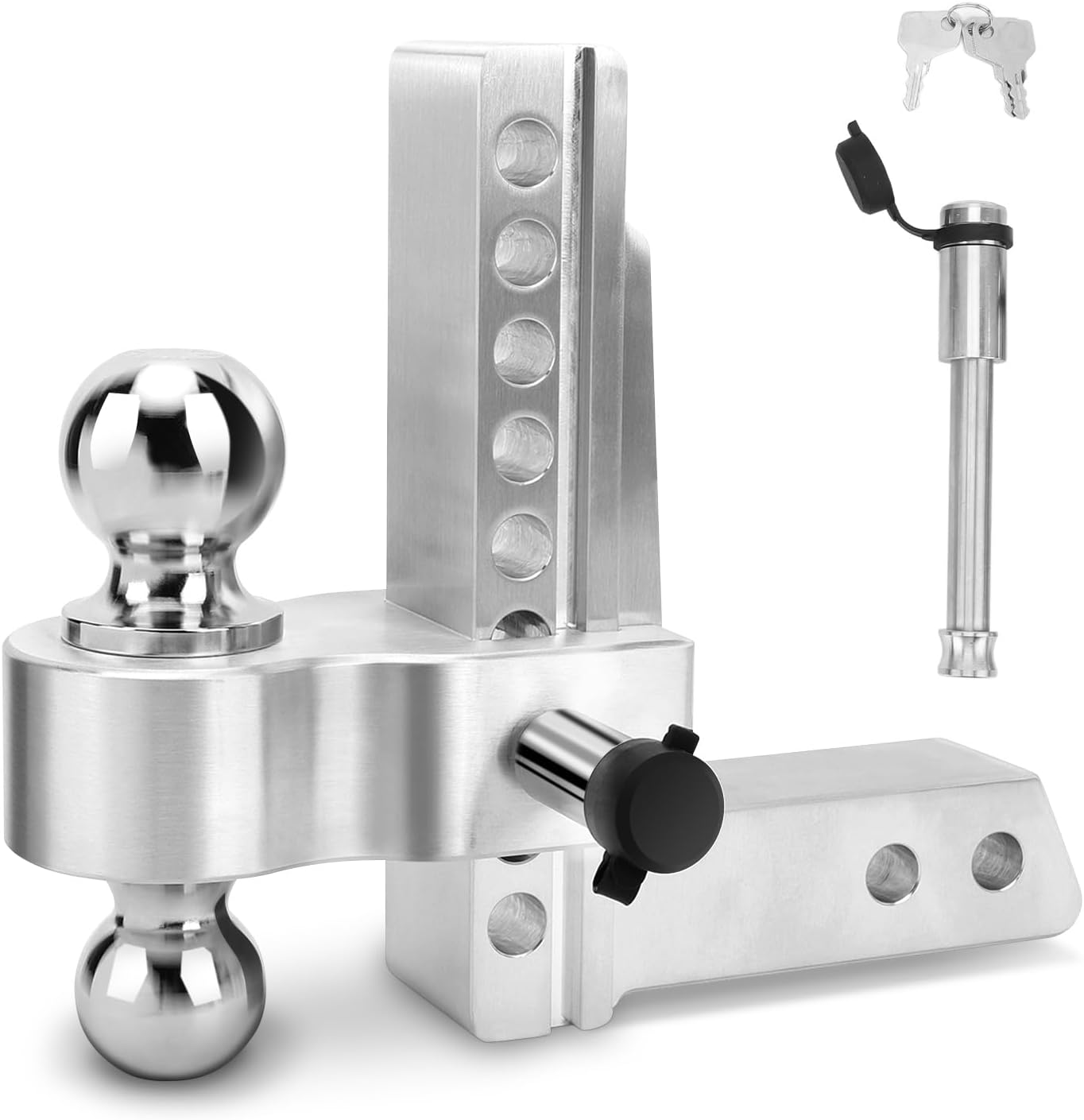 Adjustable Trailer Hitch, 8 Inch Tow Ball Drop Hitch Aluminum Alloy Dual Ball Mount Tongue Hitches, Fits 2in Receiver, for Towing Towbar Truck