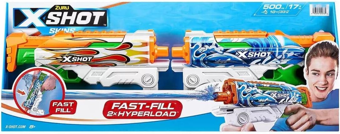 Zuru, a Set of 2 X-Shot Fast-Fill Water Blasters, Shoots up to 34 feet/10 meters, with a huge capacity of 1000ml/30oz in the tank, 1704120NB