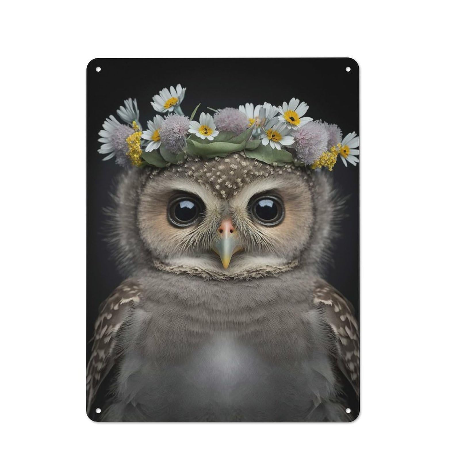 Junmoney Cute Baby Fluffy Owl Metal Wall Sign 40X30cm Featuring For Bar Or Restaurant, For Bar Decor Enthusiasts