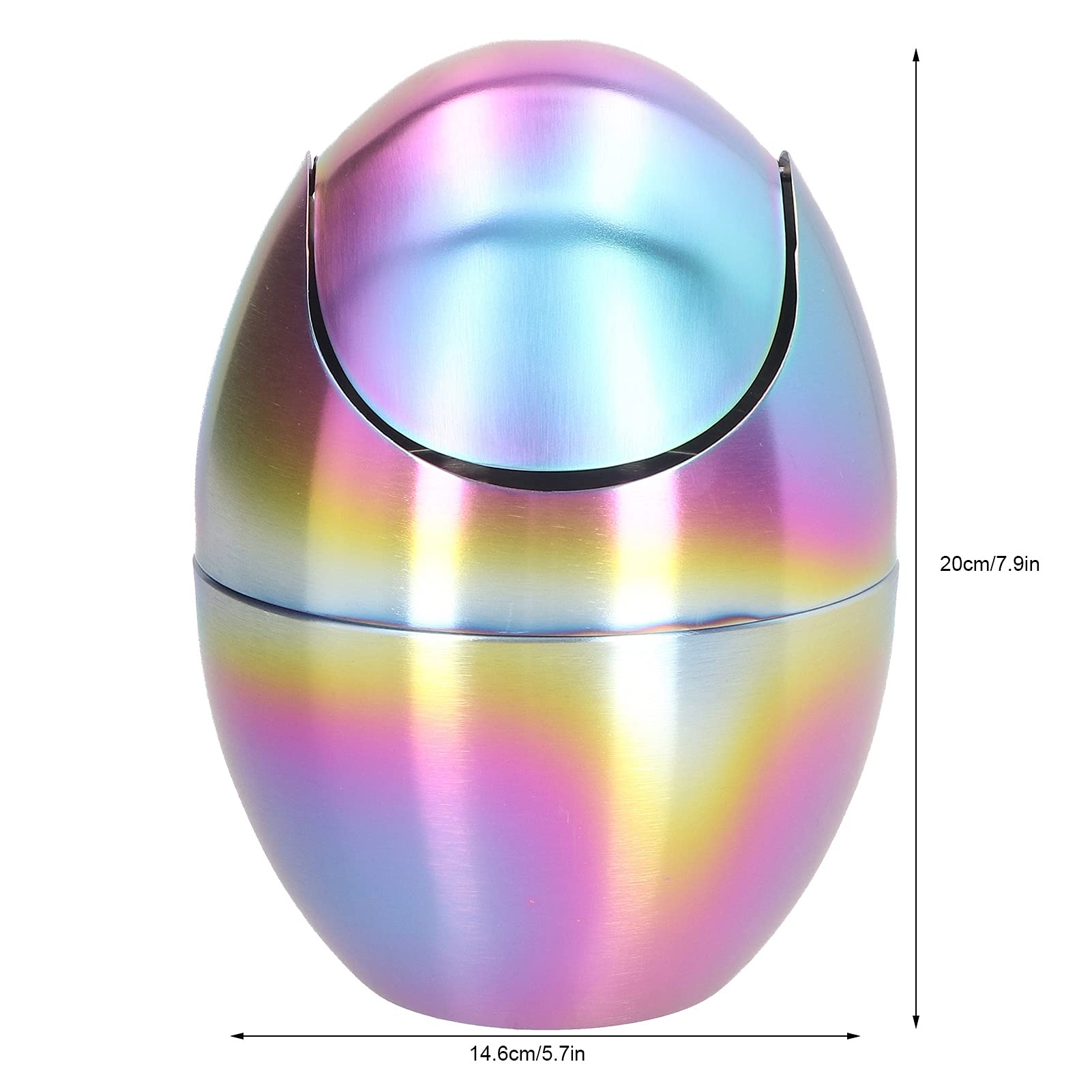 Kompakter eiförmiger Schwingdeckeleimer, eiförmiger Edelstahl-Desktop-Papierkorb mit Clamshell Tiny Countertop Mülleimer für Home Office Kitchen Vanity Tabletop Schlafzimmer Badezimmer Gold(Bunt)