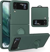 UEEBAI Silicone Case with Ring for Samsung Galaxy Z Flip 3 5G, Lightweight Foldable Slim Case Shock Absorption Slim Cover with Ring 360 Degree Rotation Stand Protective Cove - Army Green