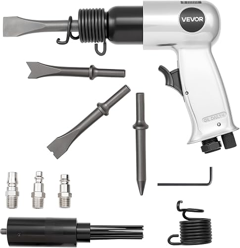 VEVOR Air Hammer, 4500BPM Pneumatic Hammer with Rust Removal Air Needle Scaler & 4PCS Chisels Round Shank, Lightweight & Compact Air Chisel Pneumatic Shovel Tool for Cutting Scraping Demolishing