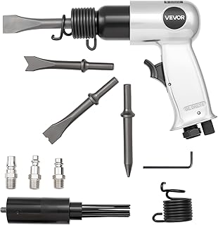 VEVOR Martelo Pneumático de 4500 BPM Curso de 40 mm com Raspador de Agulha 4 Cinzéis de Barril Longo de 120 mm Martelo de Cinzel de Ar Ferramenta de Pá Pneumática para Cortar, Raspar, Demolir
