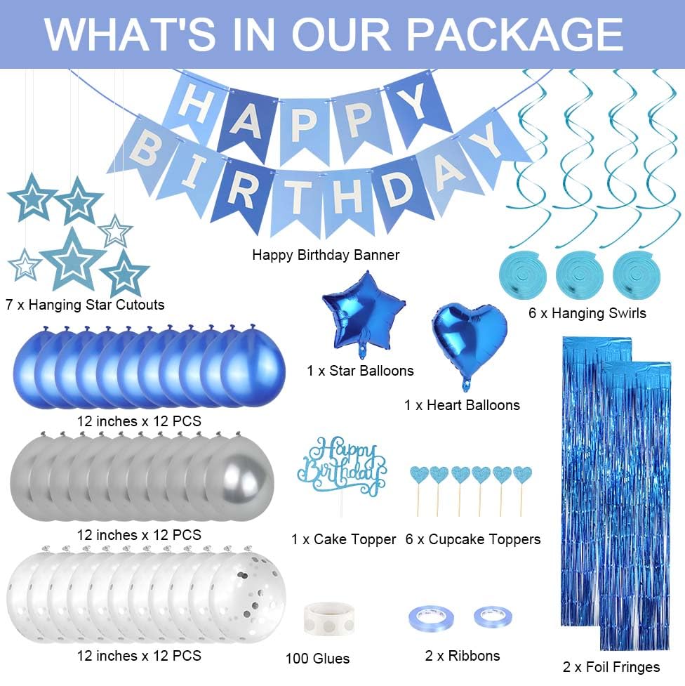 Image of Ecolley Blue Birthday Decorations for Children Boys Him Men Boys Girls Women, Happy Birthday Balloons for Party Decor Birthday Party Supplies