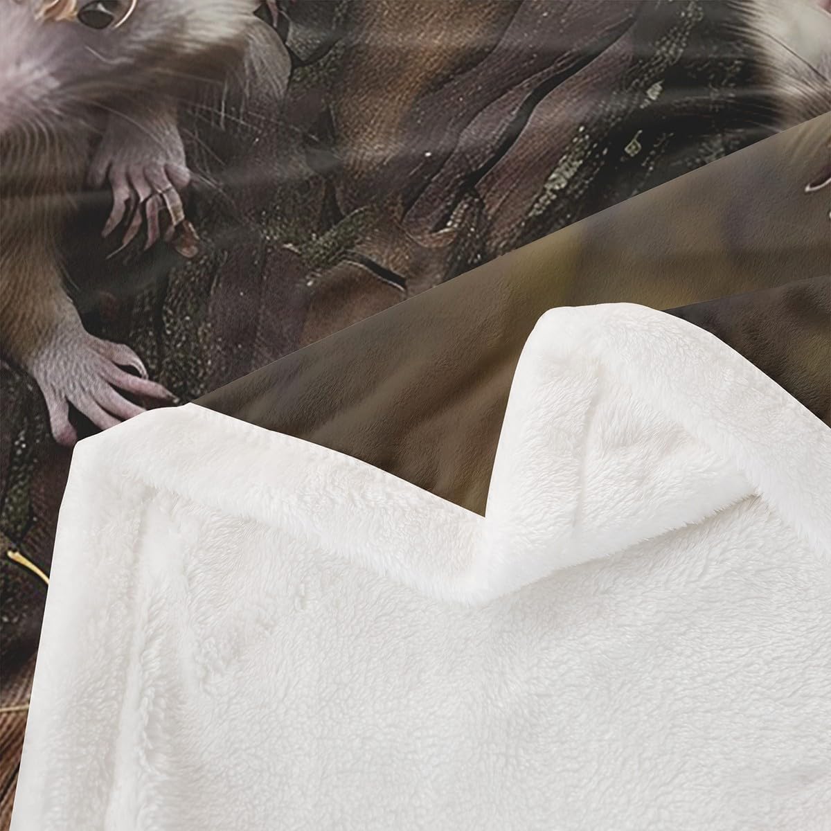 jejeloiu Opossum Sherpa Blanket Twin 60"x80" Possums Fleece Throw Blanket for Kids Boys Girls Possum Gifts Fuzzy Plush Blanket Possum Stuffed Animal Family Flannel Blanket Bedroom
