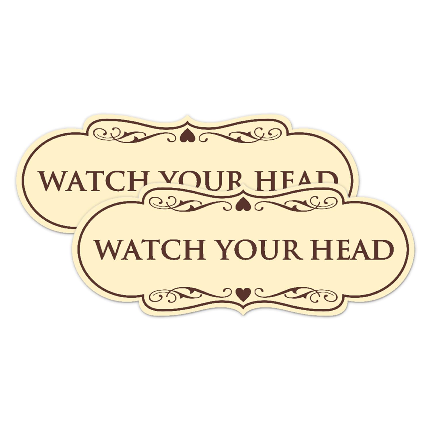 Signs ByLITA Designer Watch Your Head Sign - Easy Installation | Durable Material (Ivory/Dark Brown) - Medium 2 Pack