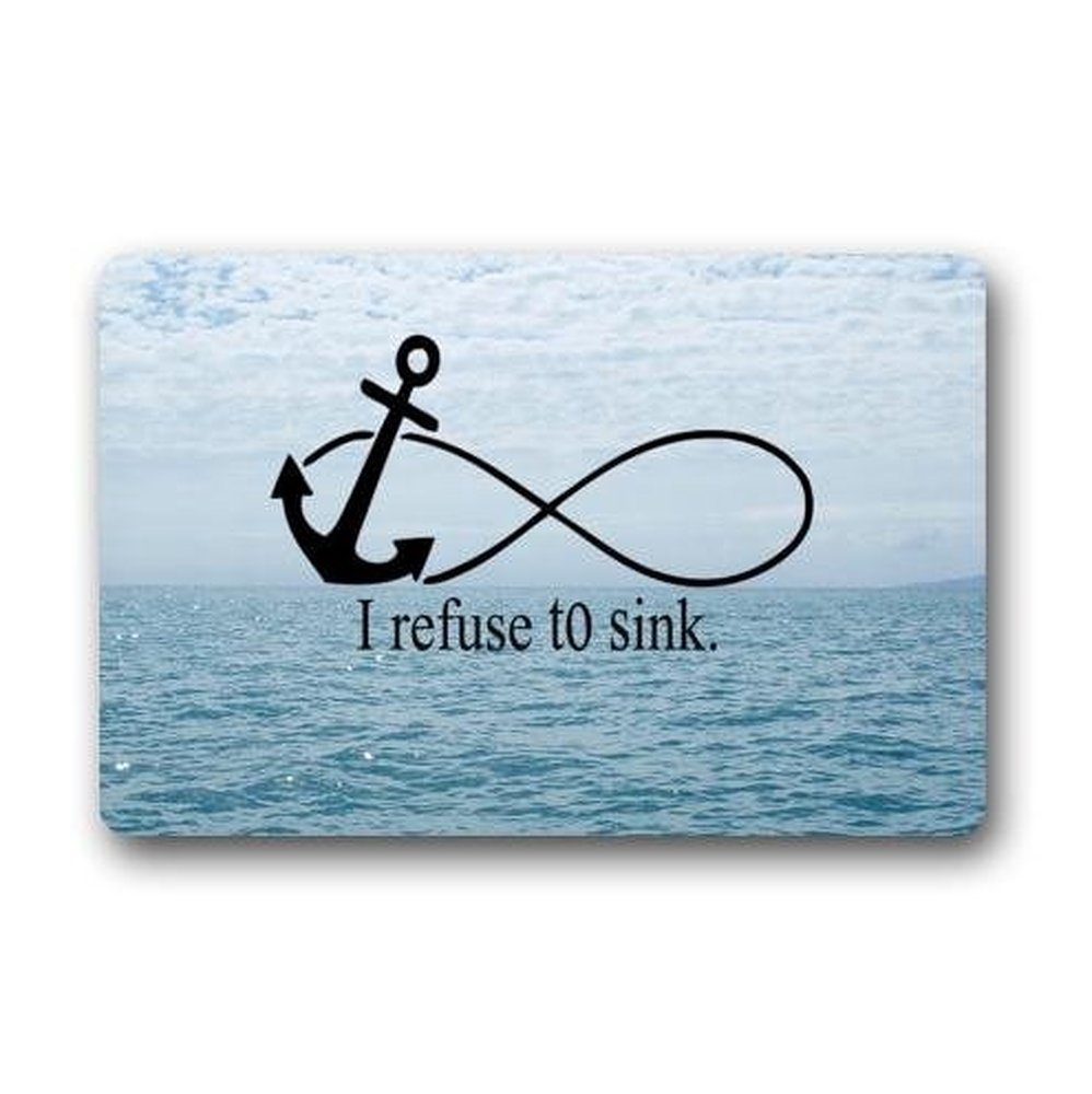 homelover(TM) Custom I Refuse to Sink Quotes Nautical Naval Anchor Infinity Blue Ocean Stain Resistant Color Indoor/Outdoor Floor Mat Doormat Inch Kitchen Decor Floor Mats Rugs 23.6 X 15.7 Inches