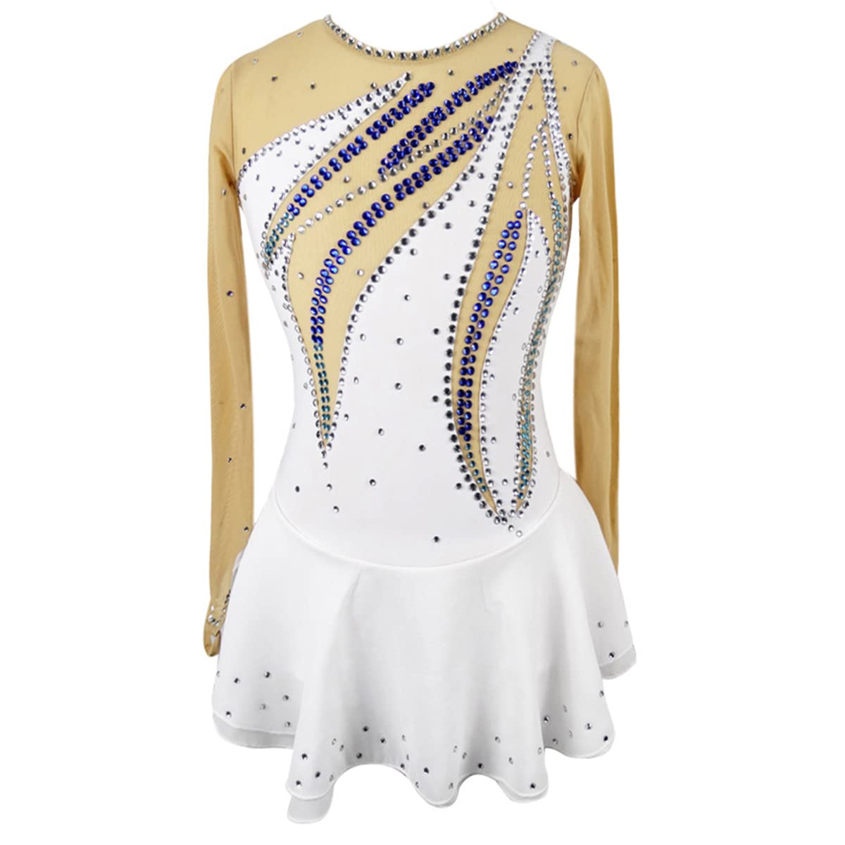 Damas Profesionales de Concurso de Patinaje Figurado Vestidos para Niñas Niñas Blancas Mangas Largas Rhinestones Léerardo Brillante
