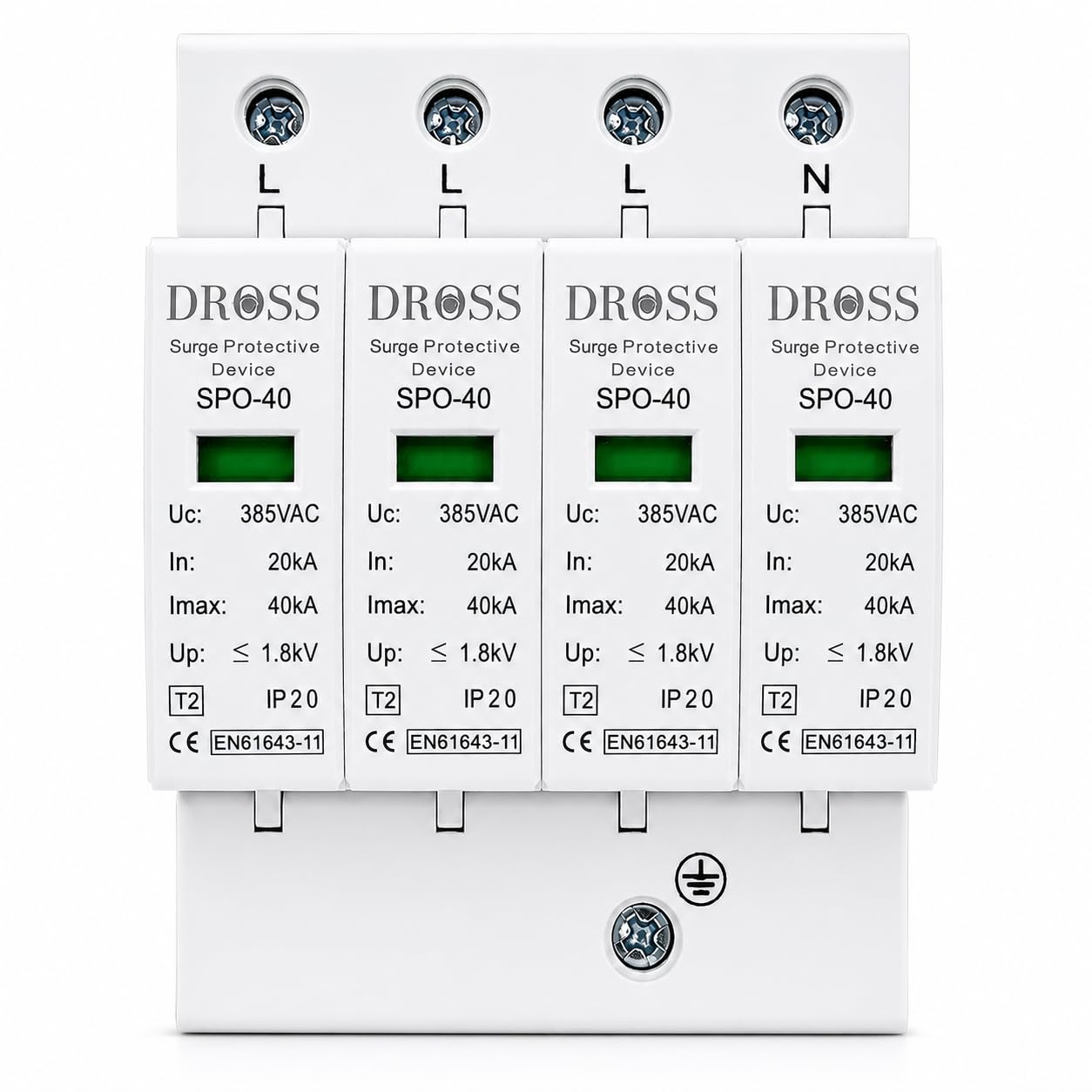 DROSS AC SPD 4 Pole 385V 40kA Type 2 Surge Protection Device | 20kA Nominal Discharge | DIN Rail Mount | Visual Status Indicator | Ideal for ACDB, Distribution Boards & 3 Phase Systems-image-26