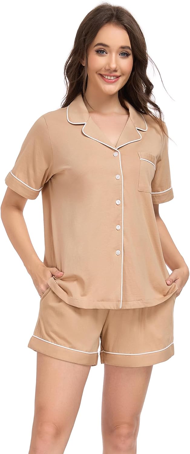 EA'S SECRET Womens Pajamas Set 100% Cotton Soft Short Sleeve Sleepwear Button Down Nightwear Summer Pj Sets S-XXL - Image 2