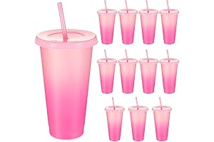 Reusable Pink Party Cups with Lids and Straws