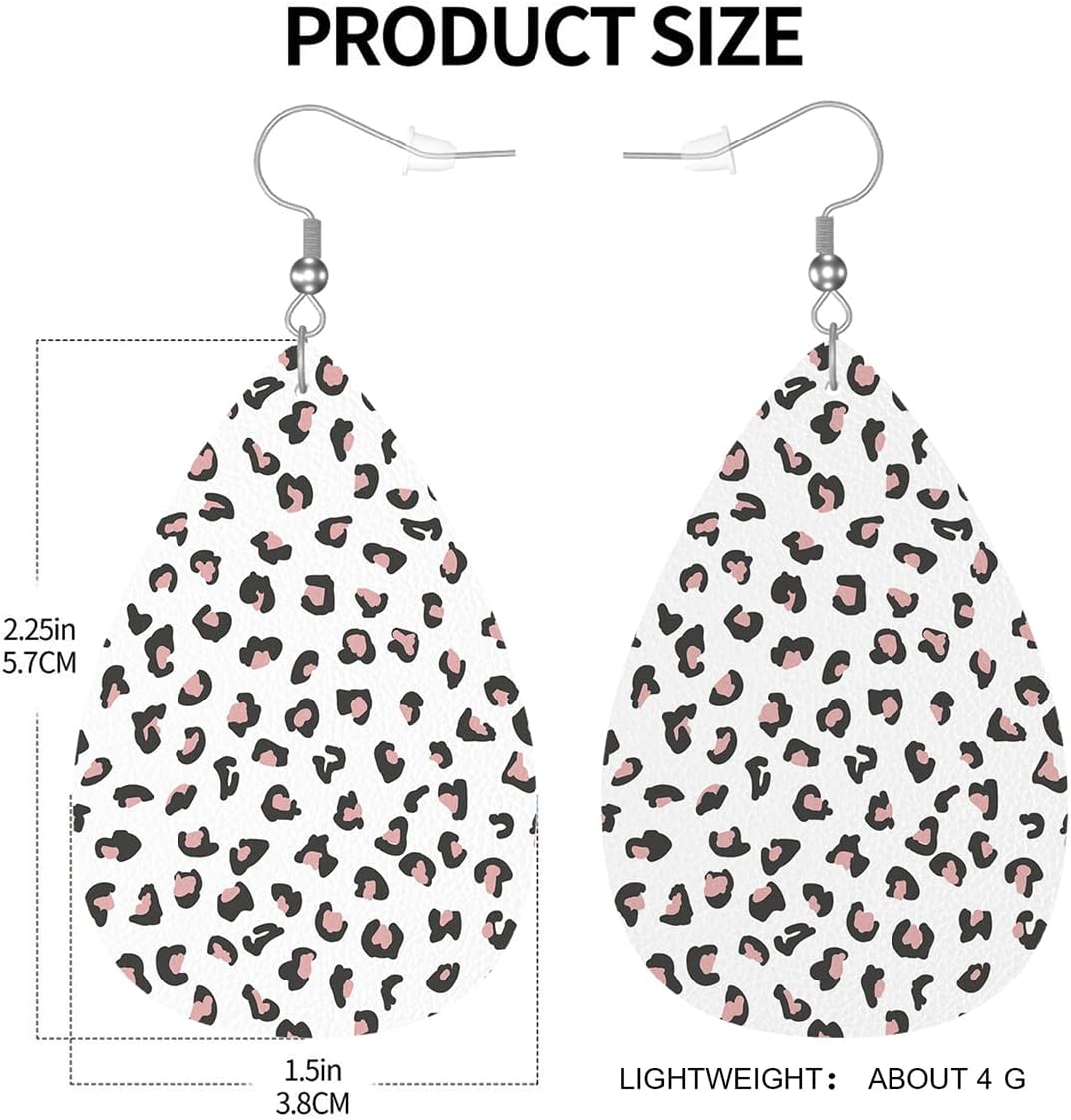 Zokola Leopard Print Water Drop Earrings, Cute Animal Pink Spots Leopard Skin Fur Dangle Earrings Jewelry Teardrop Leather Earrings For Mom Sister Friends - Image 3