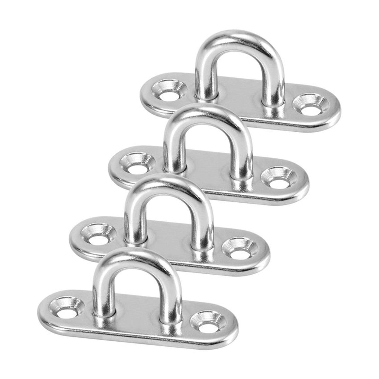 shundeed 4 Pcs Load-Bearing Hook ，Stainless Steel Oblong Pad Eye Plate Staple Ring Hook Loop, U-Shaped Design Screws Mount Hook Hanger