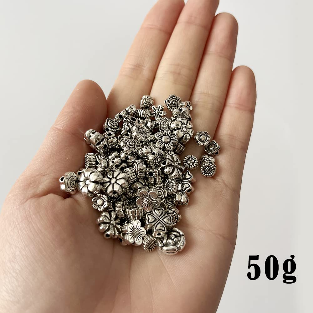 80Pcs Antique Silver Flower Beads – Tibetan Style Spacer Beads For DIY Jewelry Making (Earrings, Bracelets)