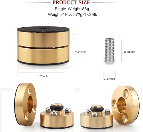 Miniatura 16 de Tertullus 4 piezas de pies de aislamiento de altavoz, almohadillas antivibración con bola de acero inoxidable soporte de altavoz de 1.535 in 0.945