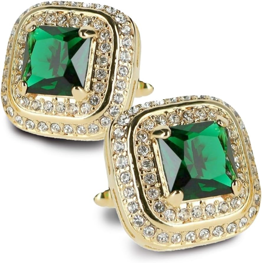Square Colored Crystal Double Diamond Set Cufflinks
